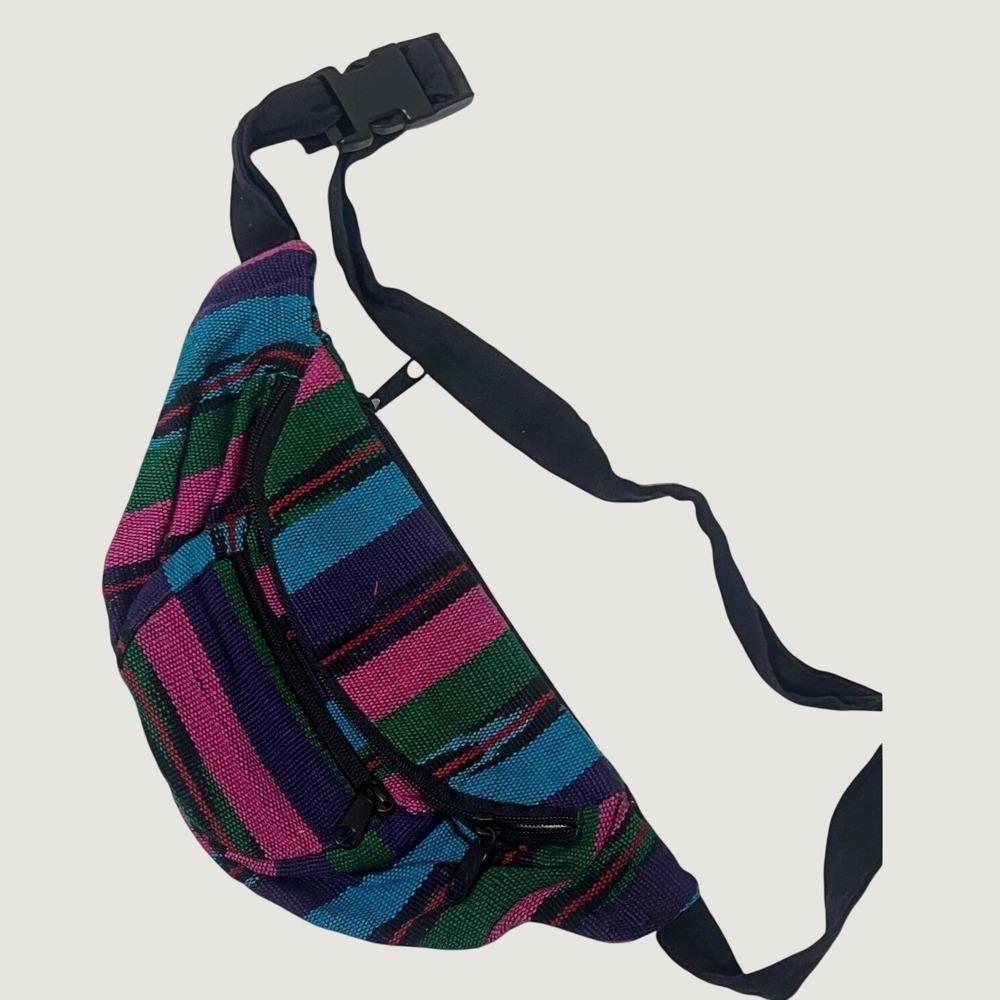 Handmade Woven Boho Striped Fanny Pack Waist Bag Multicolor Festival Hippie Baja